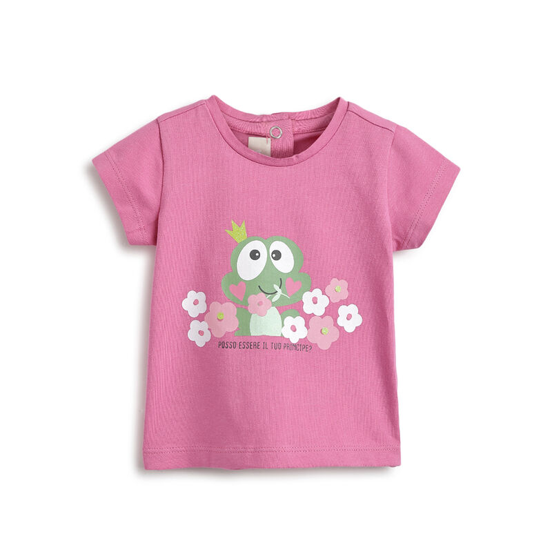 Girls Dark Pink Printed Short Sleeve T-Shirt image number 0